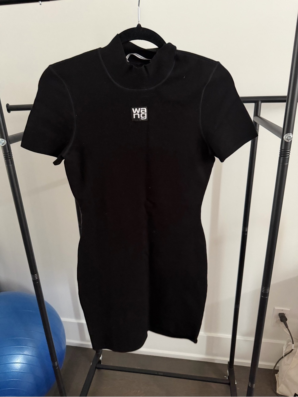 Alexander Wang Black Short-Sleeve Mockneck Mini with Logo Patch